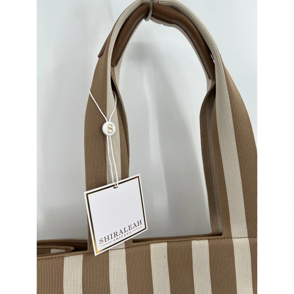 Shiraleah Chicago Isla Boxy‎ Tote Bag Tan Cream Striped Canvas NWT Beach Summer